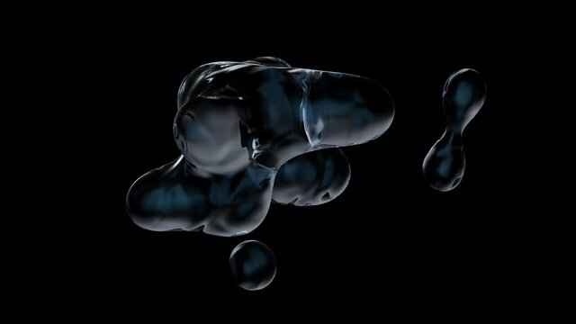 Abstract transformation of the shape of water. Seamless loop of water drops.