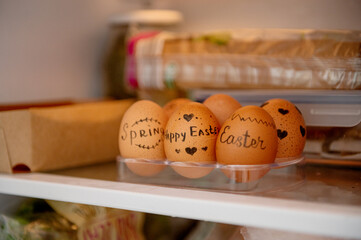 Easter eggs in the refrigerator.