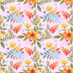 Fototapeta na wymiar Abstract colorful flowers seamless pattern background, Seamless flower with pink monochrome for fabric, textile, and wallpaper.