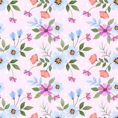 Floral seamless pattern with pink monochrome background for fabric, textile, and wallpaper.