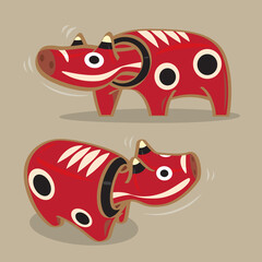Vector illustration of Japanese folk toy - shaking head red cow (Akabeko). People believe the toy could ward off smallpox and other illnesses.