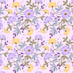 Abstract colorful flowers seamless pattern background, Seamless flower with pink monochrome for fabric, textile, and wallpaper.