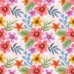 Abstract colorful flowers seamless pattern background, Seamless flower with pink monochrome for fabric, textile, and wallpaper.