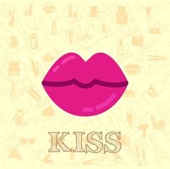 kiss vector flat illustration, lips vector illustration