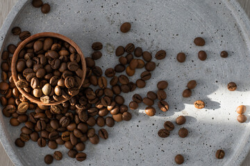 Coffee on grunge wooden background