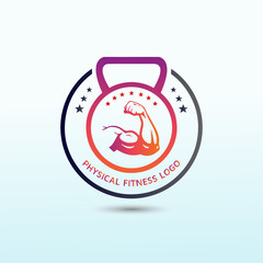 Dynamic logo for Personal Training with dumbbell icon. Virtual CrossFit and fitness vector official logo template.