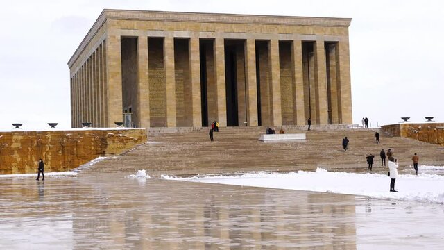 Ankara, Turkey - February 16 2021: People visit Anitkabir in winter time.