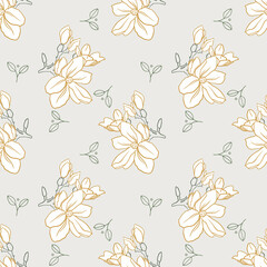 Fototapeta premium Seamless background with white flower doodles, dusk background. Luxury pattern for creating textiles, wallpaper, paper. Vintage. Romantic floral Illustration