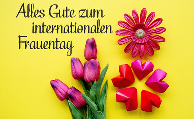 International Women's Day in German card  with number 8 and tulip flowers
