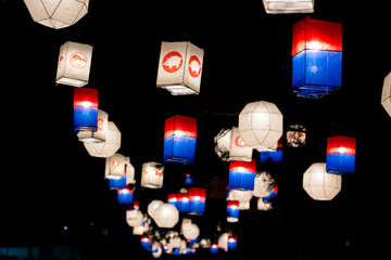 Traditional korean lamp lantern at night