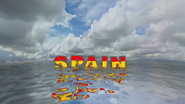 Spain 3d illustration text floating on water vacation concept.
