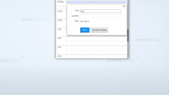 Creating a Scheduled Calendar Reminder of Graduation in To Do List. Create Celebration Schedule Prompt in Personal Organizer Datebook. Digital Display View of Typing Entry in Diary.