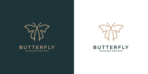 Fototapeta na wymiar Luxury Butterfly logo design with line art style