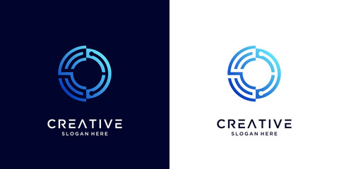 Creative Letter C logo design with technology symbol