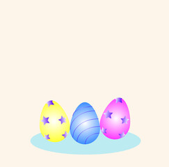 bright colorful Easter eggs isolated on fashionable beige background design template for greeting cards, invitations, banners