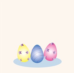 bright colorful Easter eggs isolated on fashionable beige background design template for greeting cards, invitations, banners