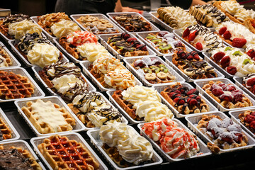 Traditional belgian waffles in Brussels, Belgium