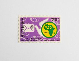 Guinea Republic Postage Stamp. circa 1972.  african postal union 10th anniversary.
