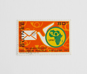 Guinea Republic Postage Stamp. circa 1972.  african postal union 10th anniversary.