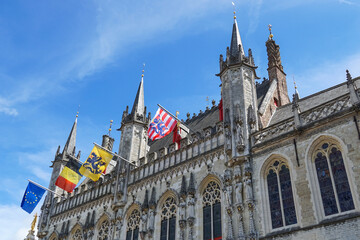 Fototapeta na wymiar Exterior of the medieval City Hall in Bruges, Belgium