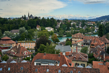 View over the town of Bern against a mountain backdrop , Switzerland