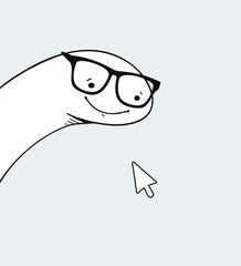 Funny character with glasses looking a cursor