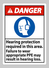 Danger Sign Hearing Protection Required In This Area, Failure To Wear Appropriate PPE May Result In Hearing Loss