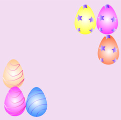 easter holiday greeting card template, banner, invitation design, wall with colorful eggs and a copy of the space