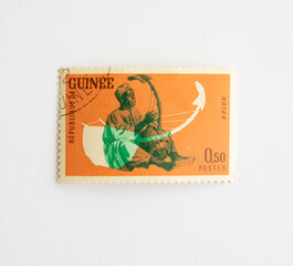 Guinea Republic Postage Stamp. circa 1962. Traditional music instruments. Bolon Series