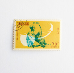 Guinea Republic Postage Stamp. circa 1962. Traditional music instruments. Bolon Series