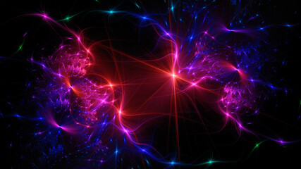 Abstract background, smooth multicolored lines on a black background.