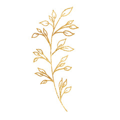 Fototapeta premium Gold twig with leaves. Festive decorations. Luxury jewelry. Elements for Holiday cards and Wedding invitations.