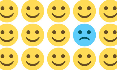 smiling emoji pattern with one frowning face on white background,concept vector illustration