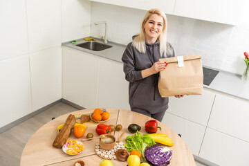 Healthy food. Woman preparing fruits and vegetables