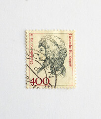  Postage Stamp. A stamp printed by GERMANY shows Charlotte von Stein lady-in-waiting at the court in Weimar and a close friend and confidant of Goethe, circa 1992