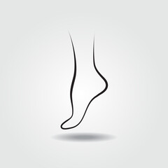 Silhouette of a female barefoot on gray background. Line style vector illustration with copy space for design or text