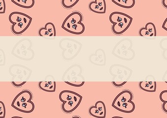 Beige stripe with copy space over multiple hearts with faces