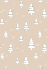 Multiple white christmas trees with pattern on beige background