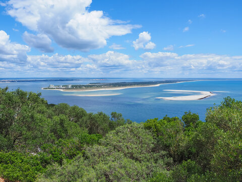 Troia Peninsula or Tr&oacute;ia Nature Reserve is part of Sado Estuary natural park. Atlantic Ocean and azure lagoon. Popular tourist destination, resort with long sandy beaches. Beautiful Portuguese scenery
