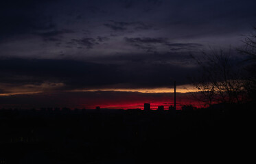 Colorful sunset in Zagreb Croatia