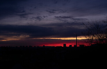 Colorful sunset in Zagreb Croatia