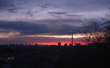 Naklejka premium Colorful sunset in Zagreb Croatia