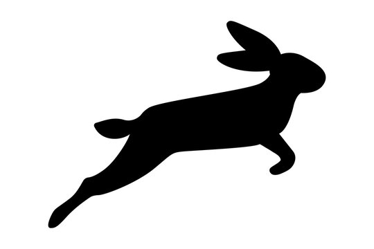 recommend clip art: Vector illustration of a jumping rabbit. Black silhouette on a white background.