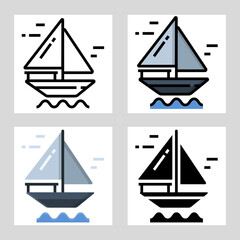 Sailing boat icon vector design in filled, thin line, outline and flat style.