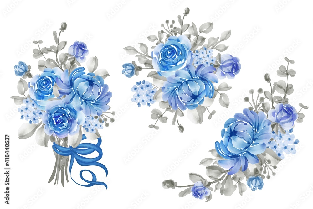 Wall mural flower arrangement and bouquet of flower blue and grey for wedding