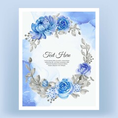 watercolor floral frame wreath of flower blue
