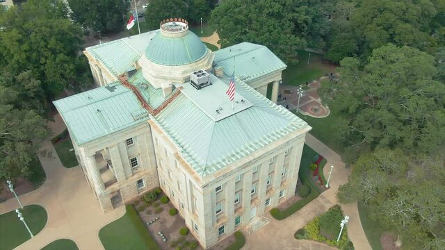 Aerial: North Carolina State Capitol building. Raleigh, North Carolina, USA