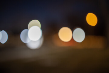 Bokeh effect with Street Lights, Headlights, and Traffic lights