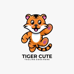 Tiger cute cartoon logo design vector
