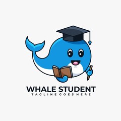 Whale student cute cartoon logo design